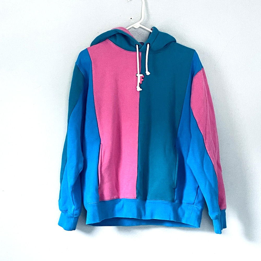 Teddy Fresh Hoodie Large Pink Blue Colorblock Pastel Pullover Sweatshirt